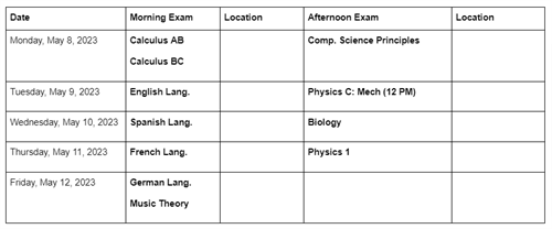 2023 AP Exam Schedule For Website Week 2 
