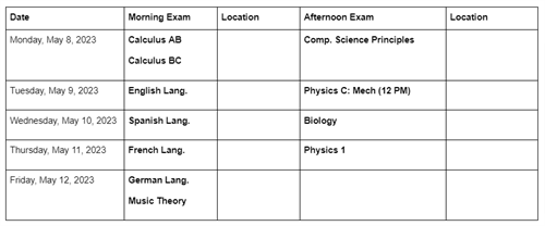 Tesoro High School AP Exam Dates Location