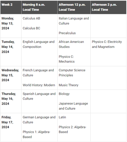 week 2 AP Schedule